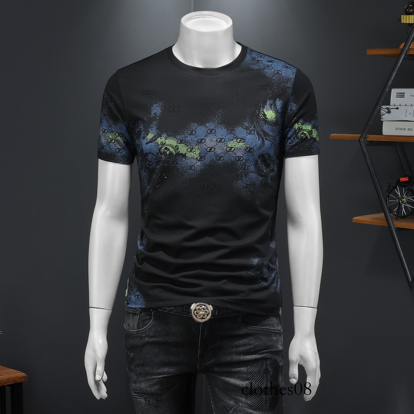 European Station 2026 Summer New Men's Short-Sleeve T-Shirt, Large Size, Round Neck, Slim Fit, Jacquard Pullover Base Shirt, Half Sleeve