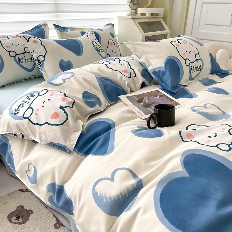 Thickened brushed four-piece for single students in dormitories, simple three-piece set with bed sheet and duvet cover, gift bedding wholesale 1