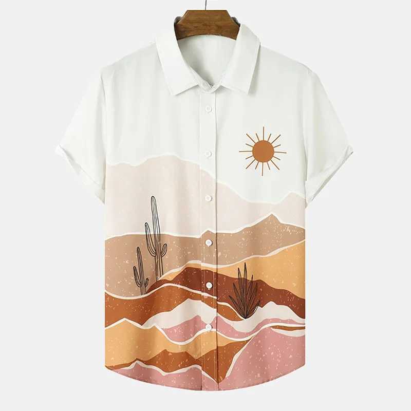 Desert Cactus Shirt For Men 3D Print Summer Hawaiian Harajuku Fashion Shirt Top Blouse Short Sleeves Street Vacation Beachwear M260305