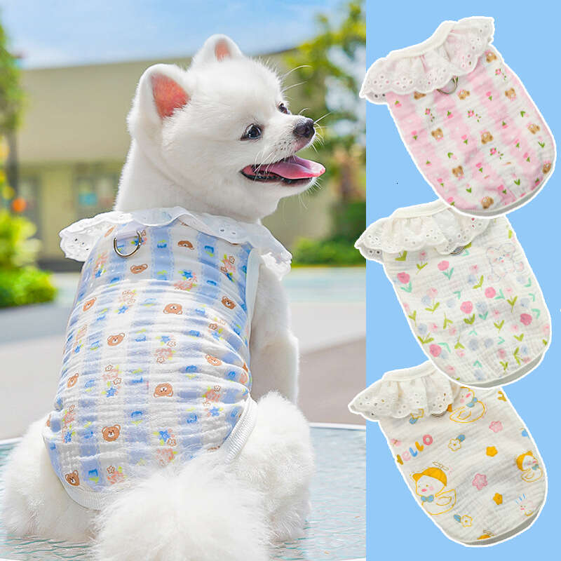 Famous brand Cotton Gauze Breathable Thin Cat Pet Dog Supplies Home Air Conditioning Clothes Outdoor Wearable with Leash pupakaIK