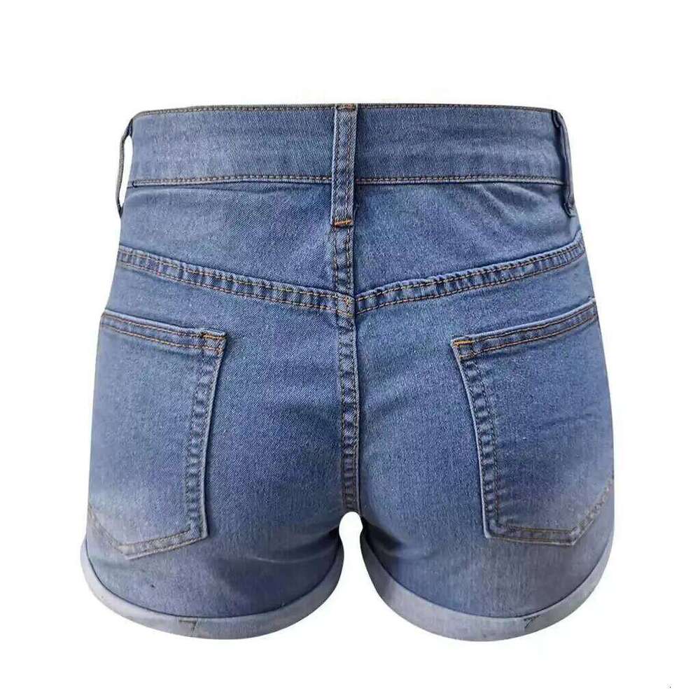 Women Sexy Mini Shorts Buttons Zipper Pocket Hole High Waist Denim Short Pant Streetwear Straight Pants Slight Strench XJ260305