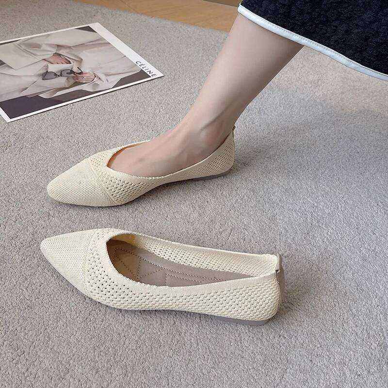 2025 Women Pointed Toe Flats Breathable Fabric Spring Summer Flat Shoes Soft Sole Slip-on Girls Daily Walking Driving Loafers
