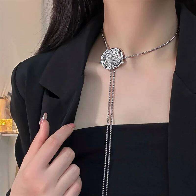 Liquid Metal Butterfly Rose Flower Waist Adjustable Silver Color Pendant Snake Bones Body Chain Punk Hiphop Jewelry S260304