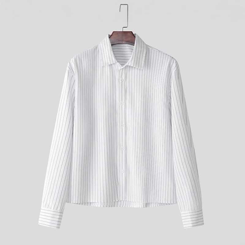 New British Retro Men Striped Shirts Trendy Loose Lapel Long Sleeve Cardigan Tops Autumn Leisure Basic Blouse S-2XL d23 M260305