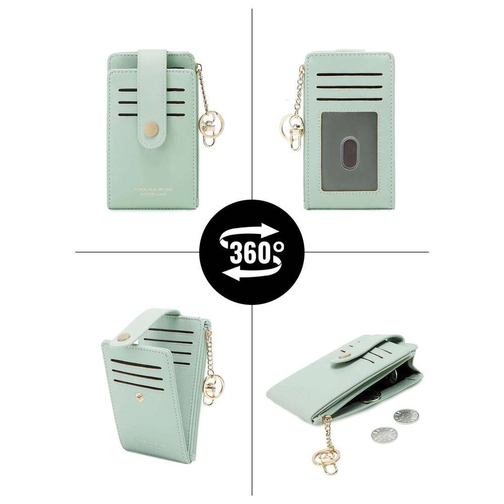 Stylish vertical folding card ultrathin womenswallet bifold multi-card holder zippered coin purse clutch bag with keyring C260304