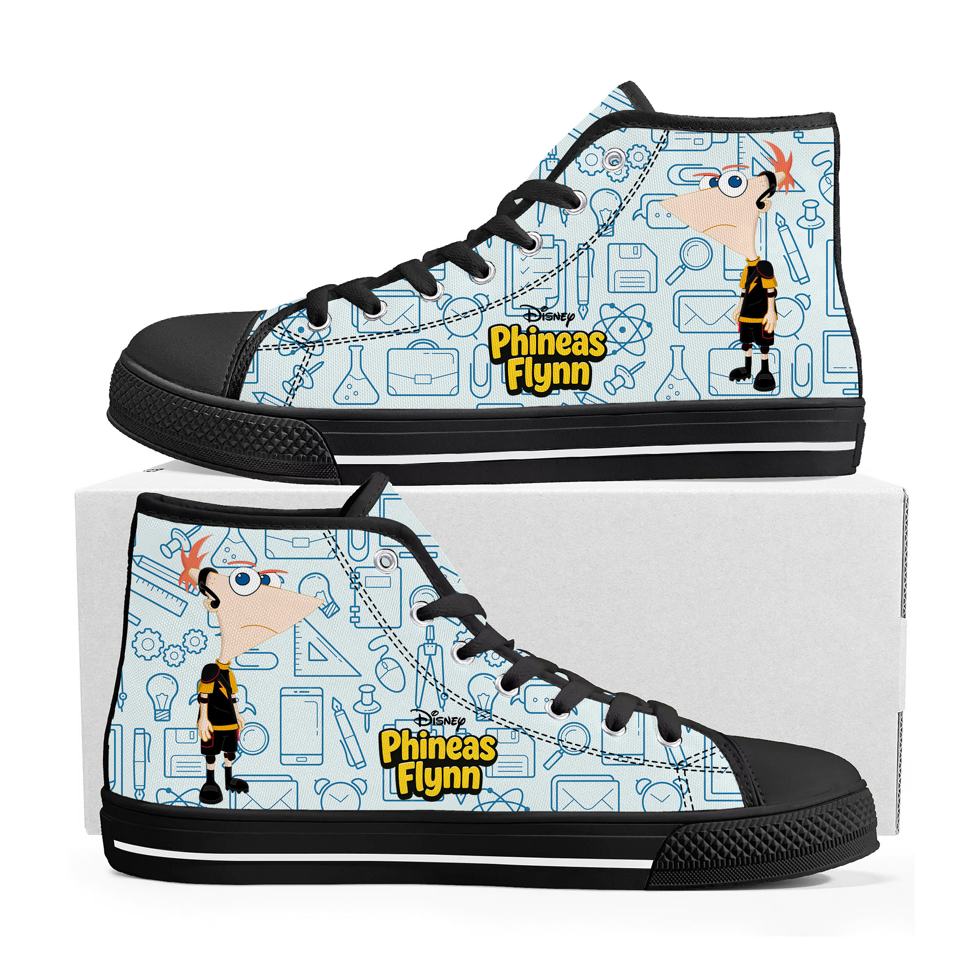 Phineas Flynn High Top Shoes Man Woman Boys Girls Disney Cartoon Phineas and Buddha Movie Sneakers Couples Children Sneaskers Your Photo Custom Shoe