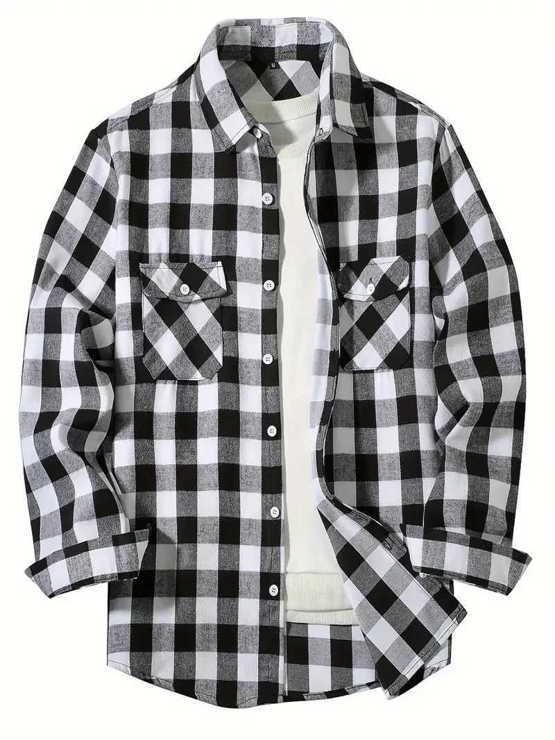 Spring and Autumn Fashion Cotton Long SLeeve Mens Shirt New Brushed Red Plaid Business Leisure Fit Flannel No M260305