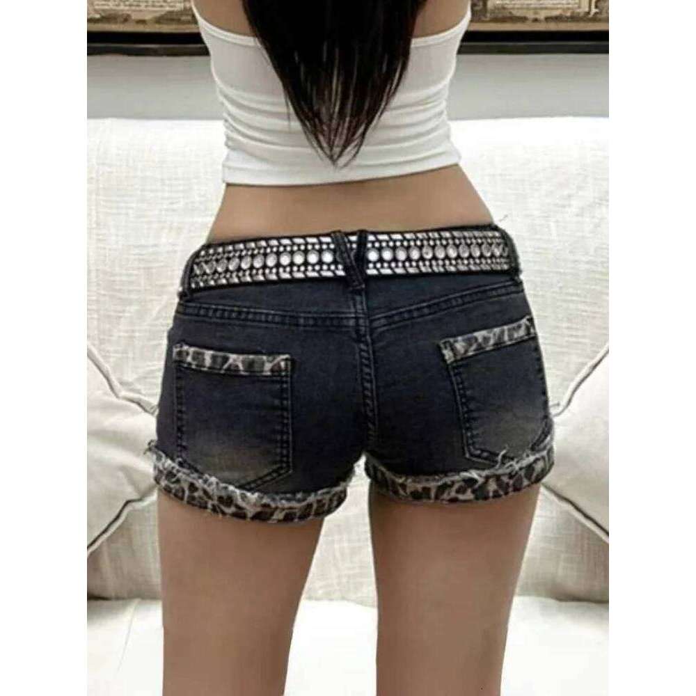Vintage Streetwear Style Washed Retro Leopard Print 2025 Sumemr New Denim Shorts Women Y2k Sexy Slim Fit Bodycon Jean XJ260305