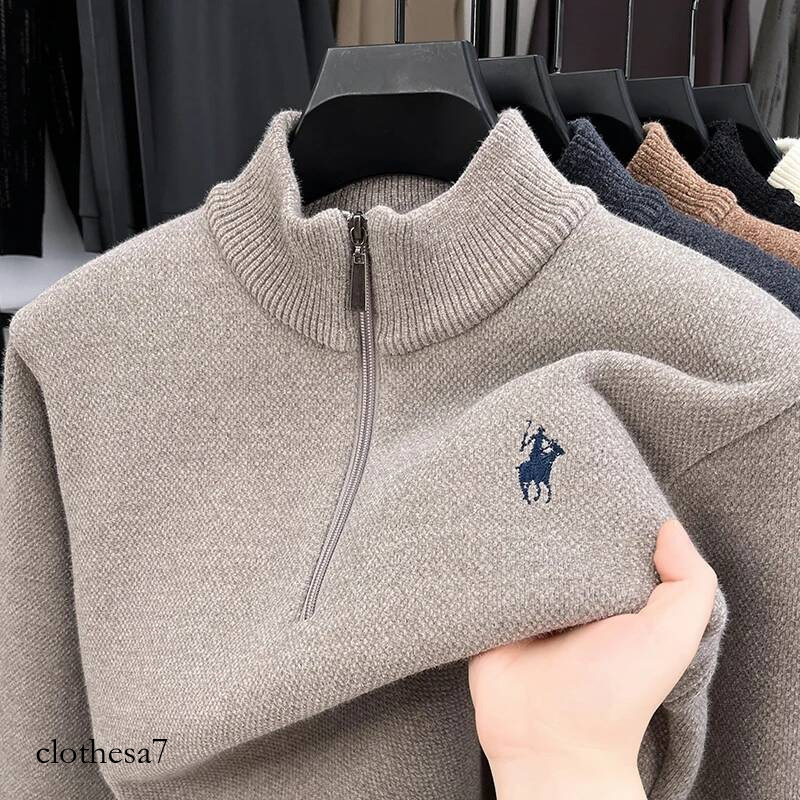 Luxury Quality Men Long-Sleeved Knitwear Mock Neck Half-Zip Thicken Horse Embroidery Spring New Pullover Fashion Casual MensWear - view 5