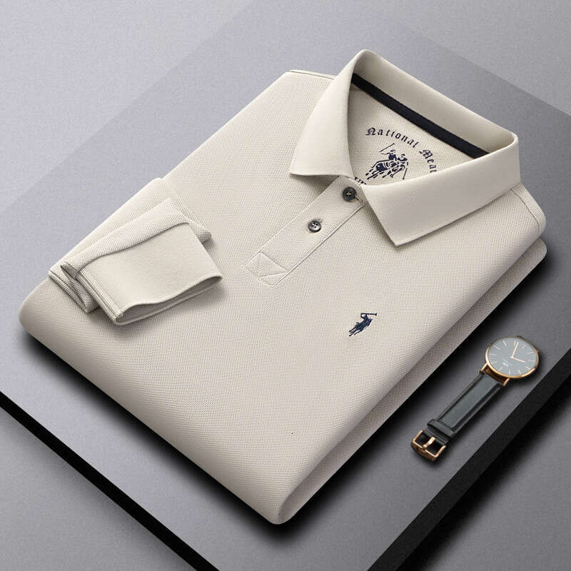 POLO Pure Cotton Embroidery Skin-Friendly Breathable Men's Spring And Autumn Turn-Down Collar High-End Clean Version Business Long Sleeve Shirt