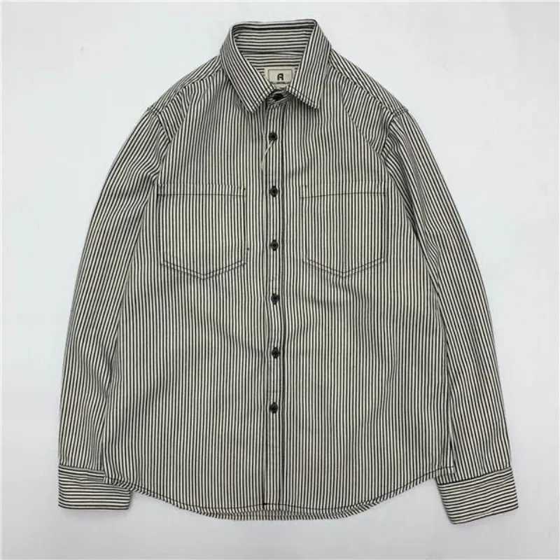 Japanese Retro Youth Workwear Shirt Fashion Colours Striped Mens Loose Long Sleeved Shirt Square Collar Wear Resistance Coat M260305