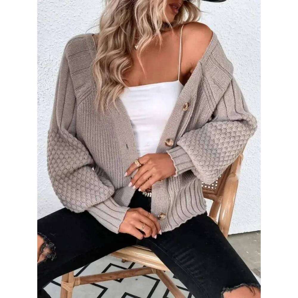 Women's autumn and winter V-neck solid color long sleeve texture knit cardigan button sweater coat XJ260305