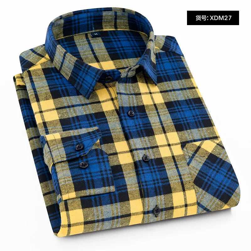 40cotton fashion korean populasr clothes Casual plaid long-sleeve shirts for men slim fit plain shirt social streetwear tops M260305