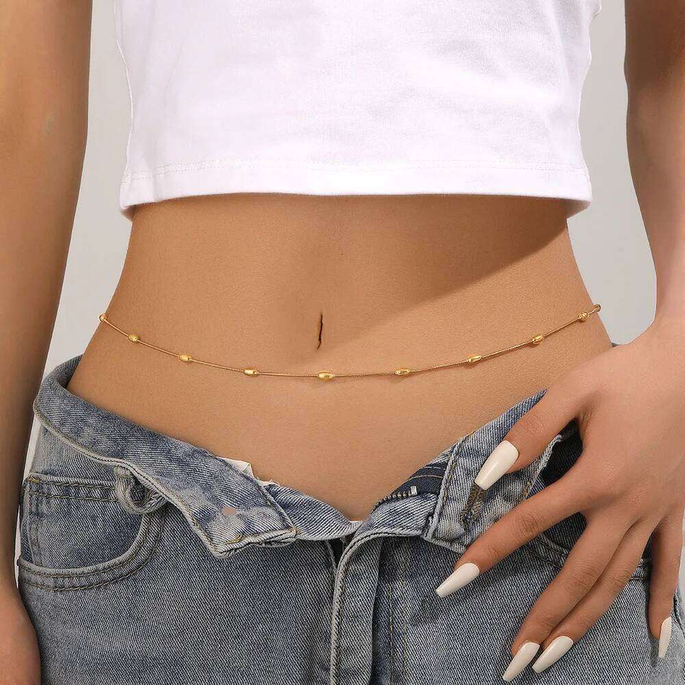 Summer Sexy Blade Waist Jewelry Trendy Stainless Steel Color Retention Simple Bead Body Chain Jewlery Women S260304