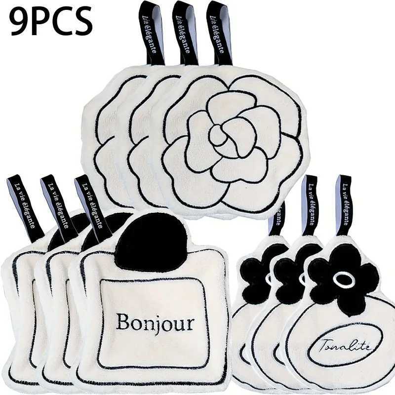 9pcs/set Camellia Flower Hanging Towel Absorbent Soft Hand Towel for Kitchen Bathroom Home DecorationT260305