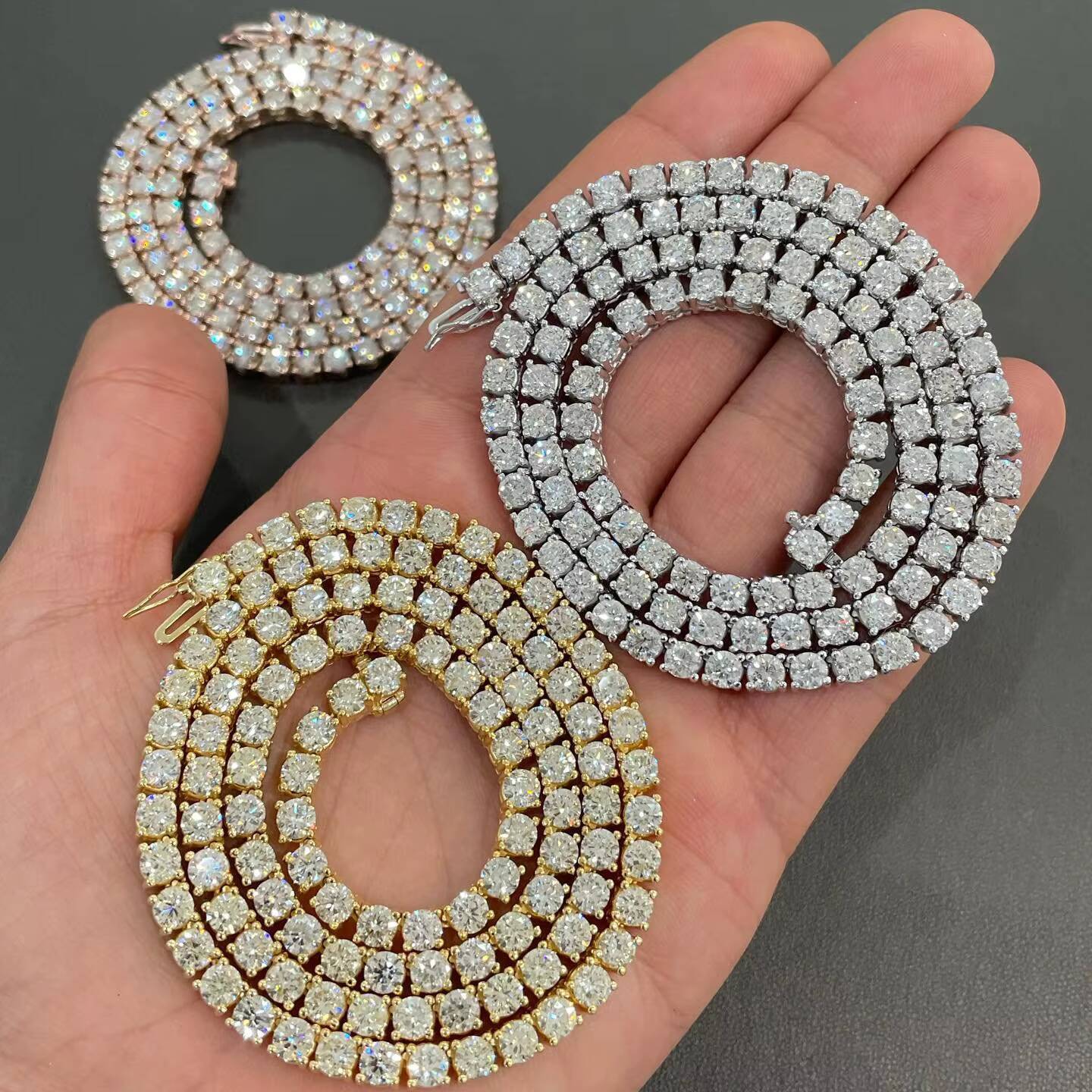 925 Sterling Silver Vermeil VVS Diamond Chains 3mm 4mm 5mm Moissanite Tennis Chain Iced Out Tennis Bracelet Hip Hop Jewelry