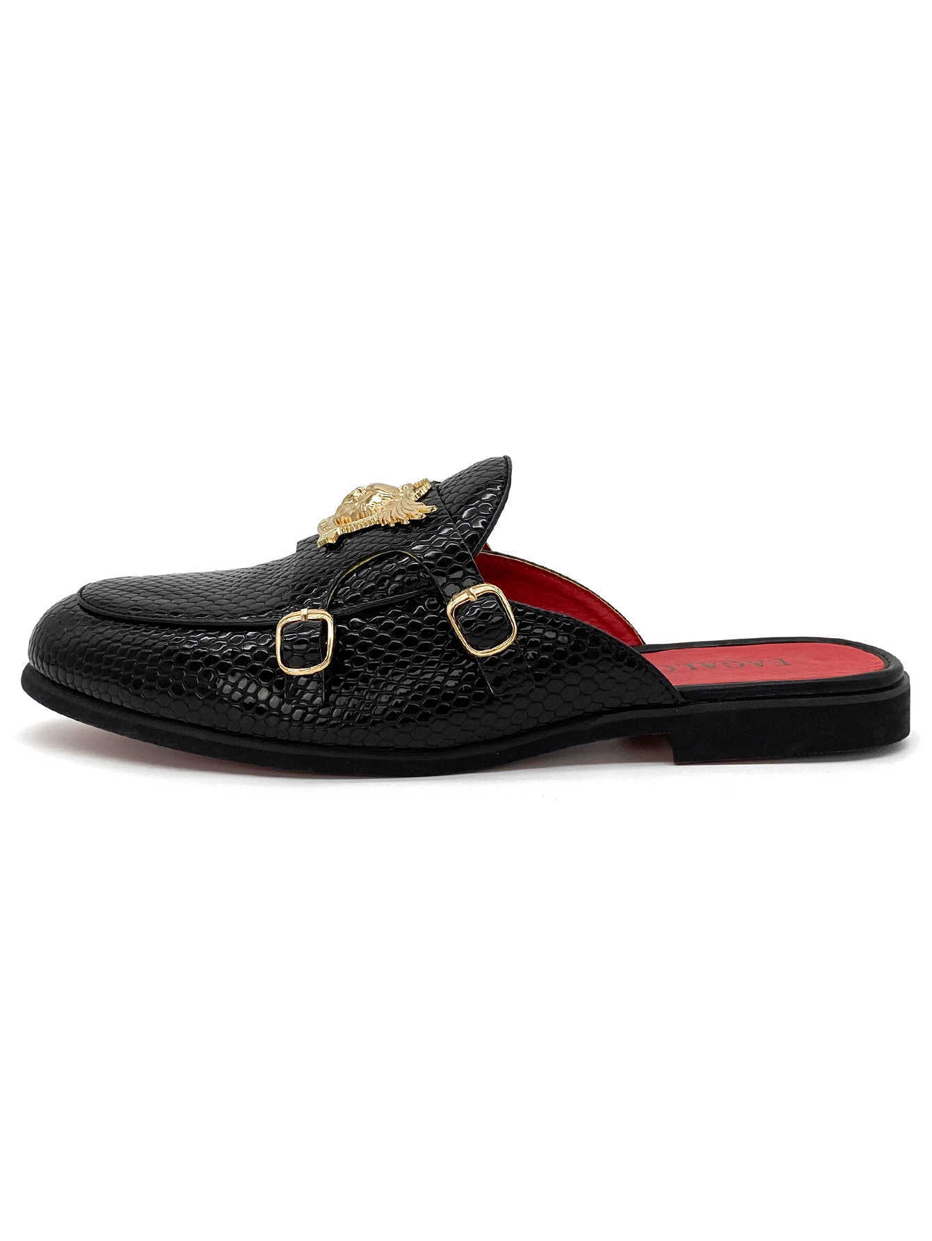Dress Shoes Lace Up Shallow Flat-bottomed Cut Shoes Sandals Mid Black Shoes Leather Slippers Red Bottom Flat-bottomed Heels