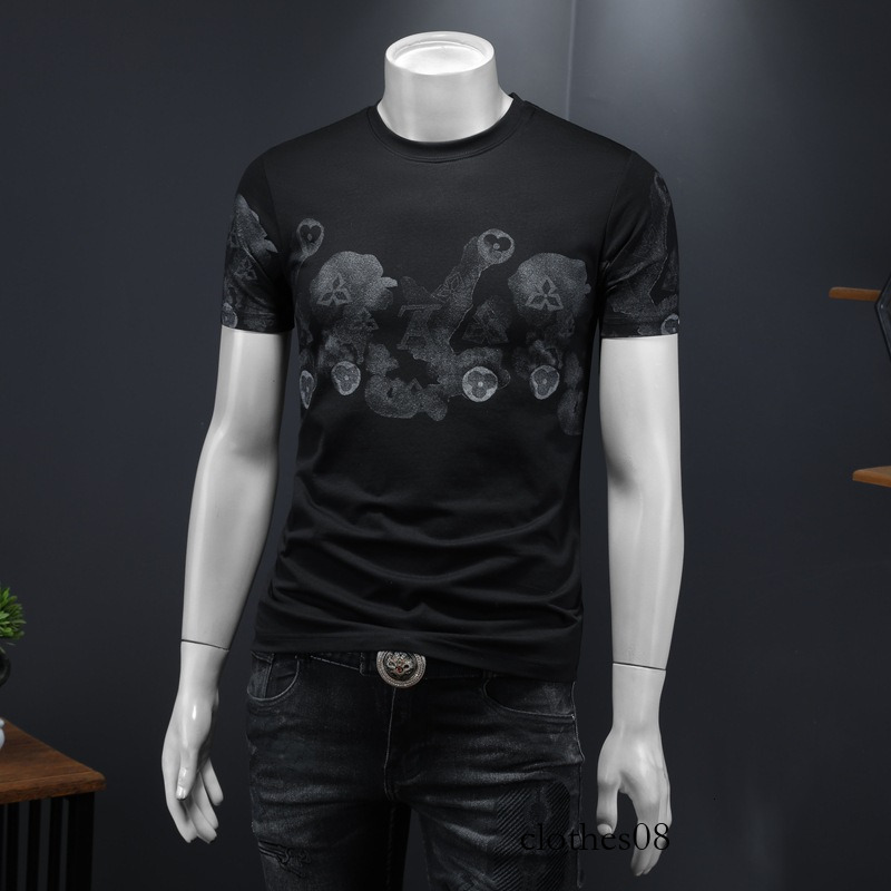 Men T shirt European high-end printed short-sleeve summer 2025 new personalized men's T-shirt, round-neck trendy brand base shirt