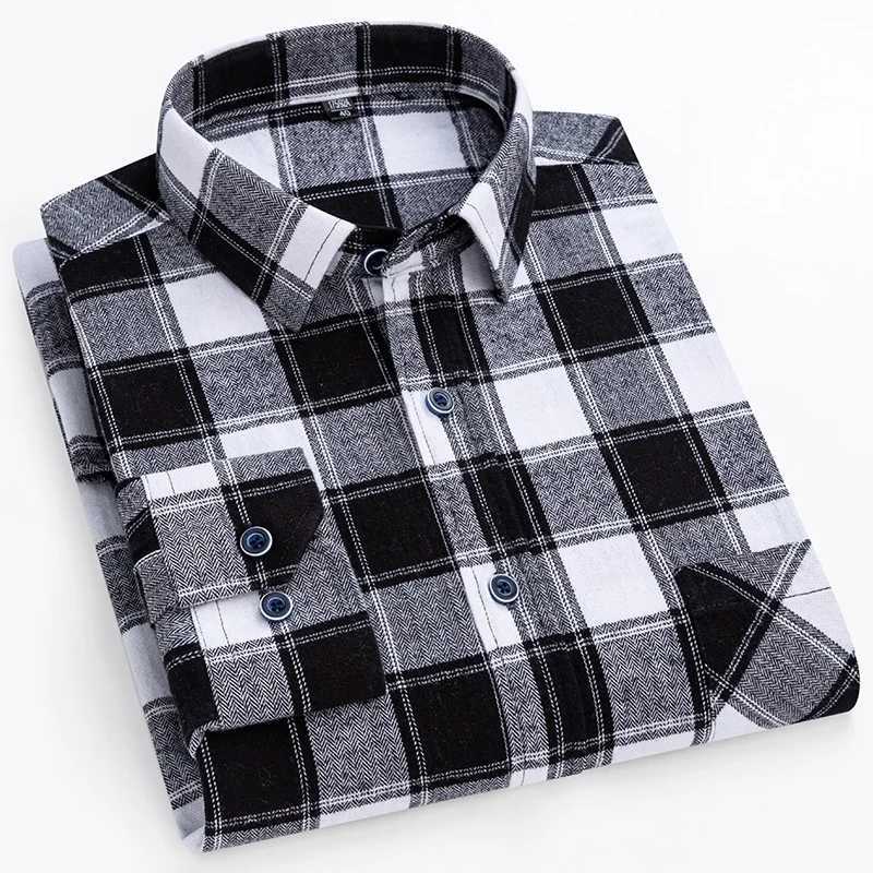 New Plaid Flannel Shirts For Men Long Sleeve 100Cotton Fashion Casual Soft Standard-Fit Man Blouse Clothes Oversize 6XL 7XL 8XL M260305