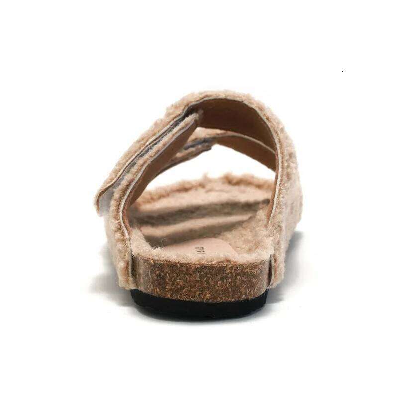 KIDMI Plush Lining Women's Velcro Non-slip Indoor Flat Slides Furry Warm Cozy Slippers With Arch Support
