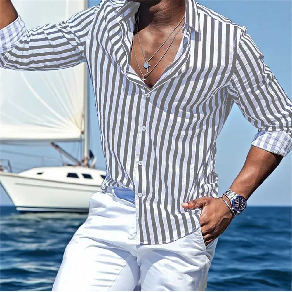 17 colors 2025 new mens long-sleeved striped shirts casual comfortable clothing handsome popular comfortable mens tops M260305