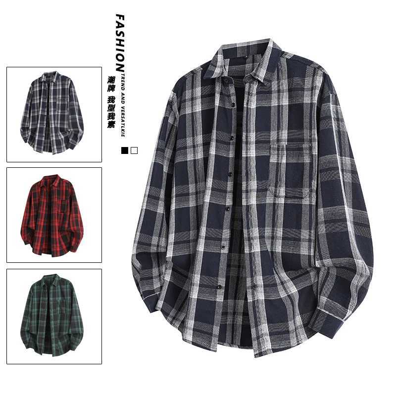 2025 Autumn Fashion Cotton Long SLeeve Mens Shirt New Brushed Red Plaid Business Leisure Fit Flannel No Spring Shirts Men M260305