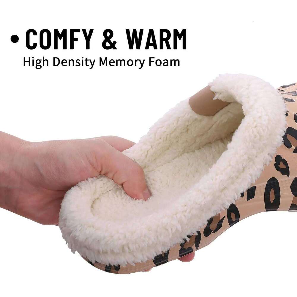Kidmi Leopard Print Garden Clogs House Fur Lined Men Slippers Outdoor Waterproof Antiskid Shoes