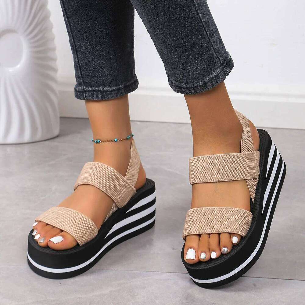 New Minimalist Slingback Wedge Sandals Summer Light Weight Shoes Striped Color Sole Thick Bottom Ladies Leisure Sandalias