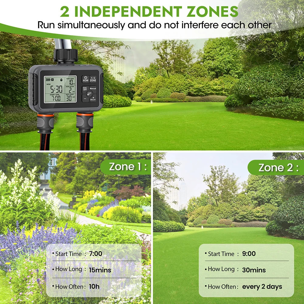 1/2-Outlets Automatic Water Timer Smart Irrigation Watering System Sprinkle Faucet Hose Programmer Timer for Garden Outdoor 260304