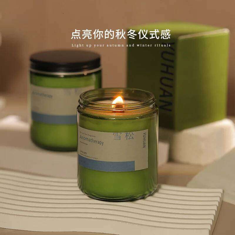 Dark Green Glass Bottle Scented Candle Decoration, Plant Essential Oil Soy Wax, Indoor Light Fragrance Souvenir W260304 W260305