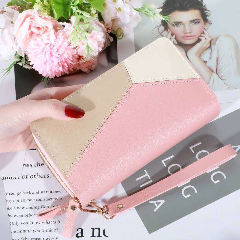 2024 New Women's Long Zipper Student Wallet Korean Edition Color blocked Large Capacity Handheld Phone Bag C260304