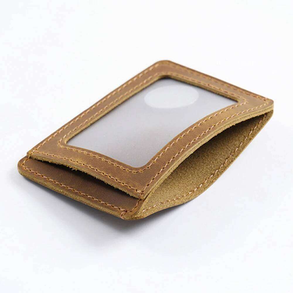 Vintage Leather Card Holder with Clear ID Window - RFID Blocking Wallet Cash Pockets & Coin Slot C260304