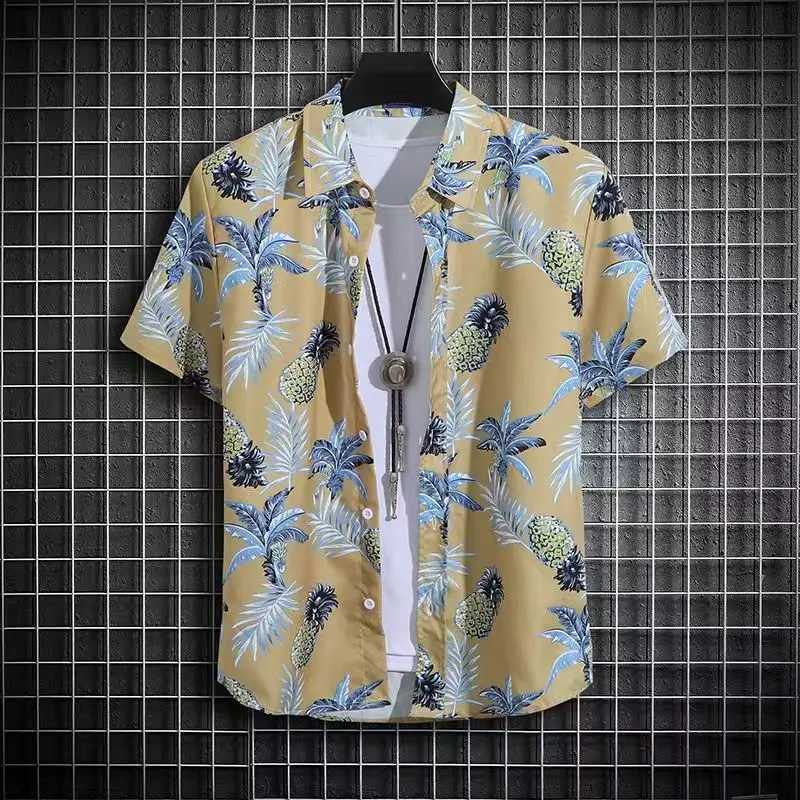 Fashion Mens Summer Hawaiian Shirt Vintage Calligraphy Cat Dinosaur 3d Print Shirt Short Sleeve Casual Beach Shirts Men Blouse M260305
