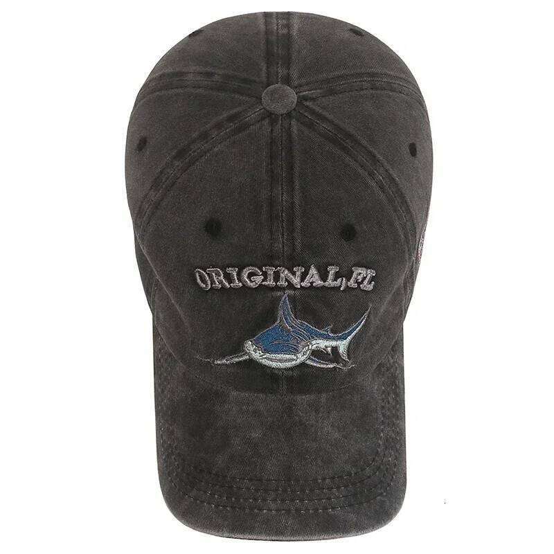Popular Cartoon Washed Embroidered Shark Baseball Cap Y260304