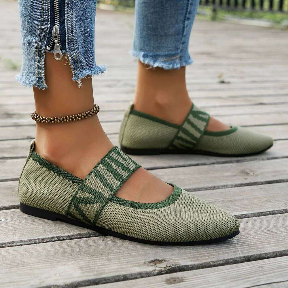 Knitted Color-block Women's Flat Dressy Ballet Flats Casual striped straps Pointed Toe Loafers Female Daily Shoes Big Size