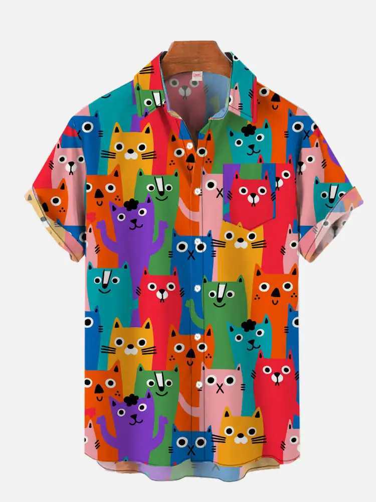 MenS Cute Cat Printed Casual Shirt Daily Wear 3D Classic Short Sleeve Fashion Hawaiian Shirts For women Hrajuku M260305