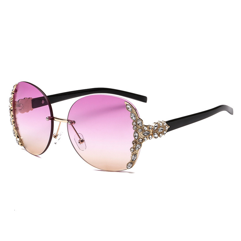 2026 New Designer Luxury Brand Fashion European And American Diamond Inlaid Elegant Fashion Sunglasses Metal Frameless Pointed Sunglasses Women's