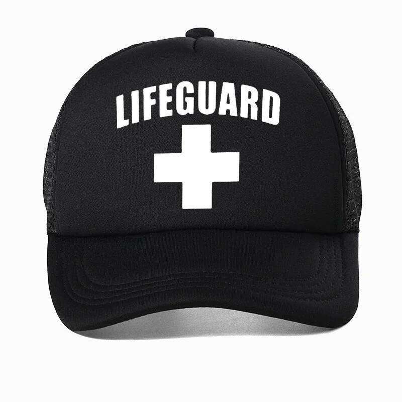 Funny Lifeguard Men hat high quality Red Lifeguarding Unisex Baseball Cap Adjustable Mesh Breathable Trucker hats Casquette Y260304