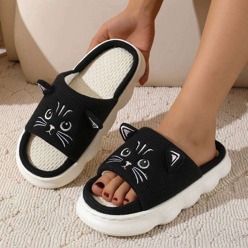 Kidmi Womens Breathable and Moisture-wicking Linen New Summer Home Non-slip Cotton Slippers Fitted All Seasons