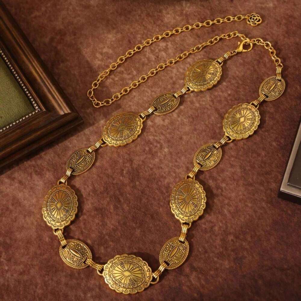 1 Pc Fashion Silver & Gold Hollow Boho Style Chain Belt, Adjustable Vintage Metal Inlay Waist Belt For Women Jewlery Accessories S260304