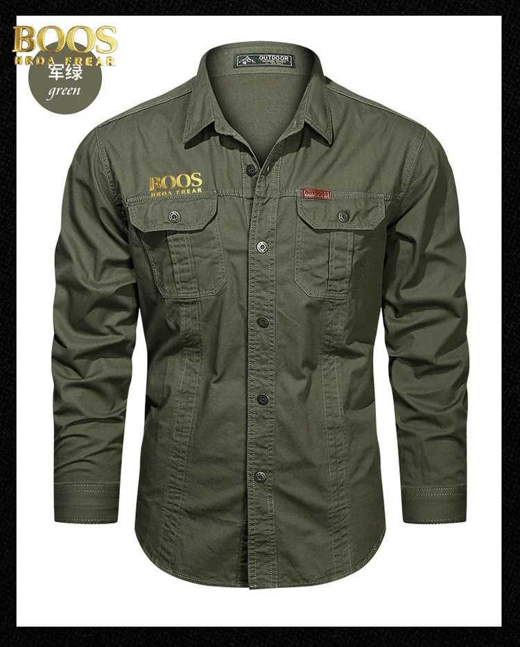 BOOSHRDAFREAuthentic Emblem Spring and Autumn Season New Shirts for Mens Long sleeved Pure Cotton Casual Solid Color Shirts for M260305