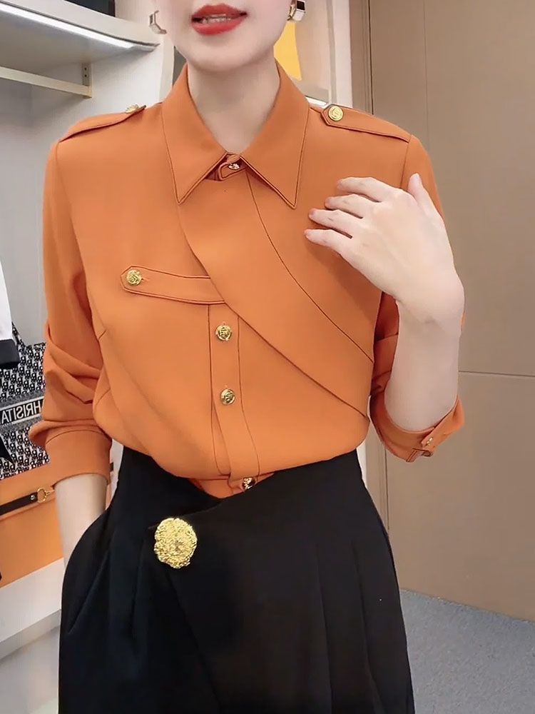 Bohohipei Womens Lapel Blouses Spring Autumn Long Sleeves Loose Fashion Buttoned Casual Office Shirts Tops 240815