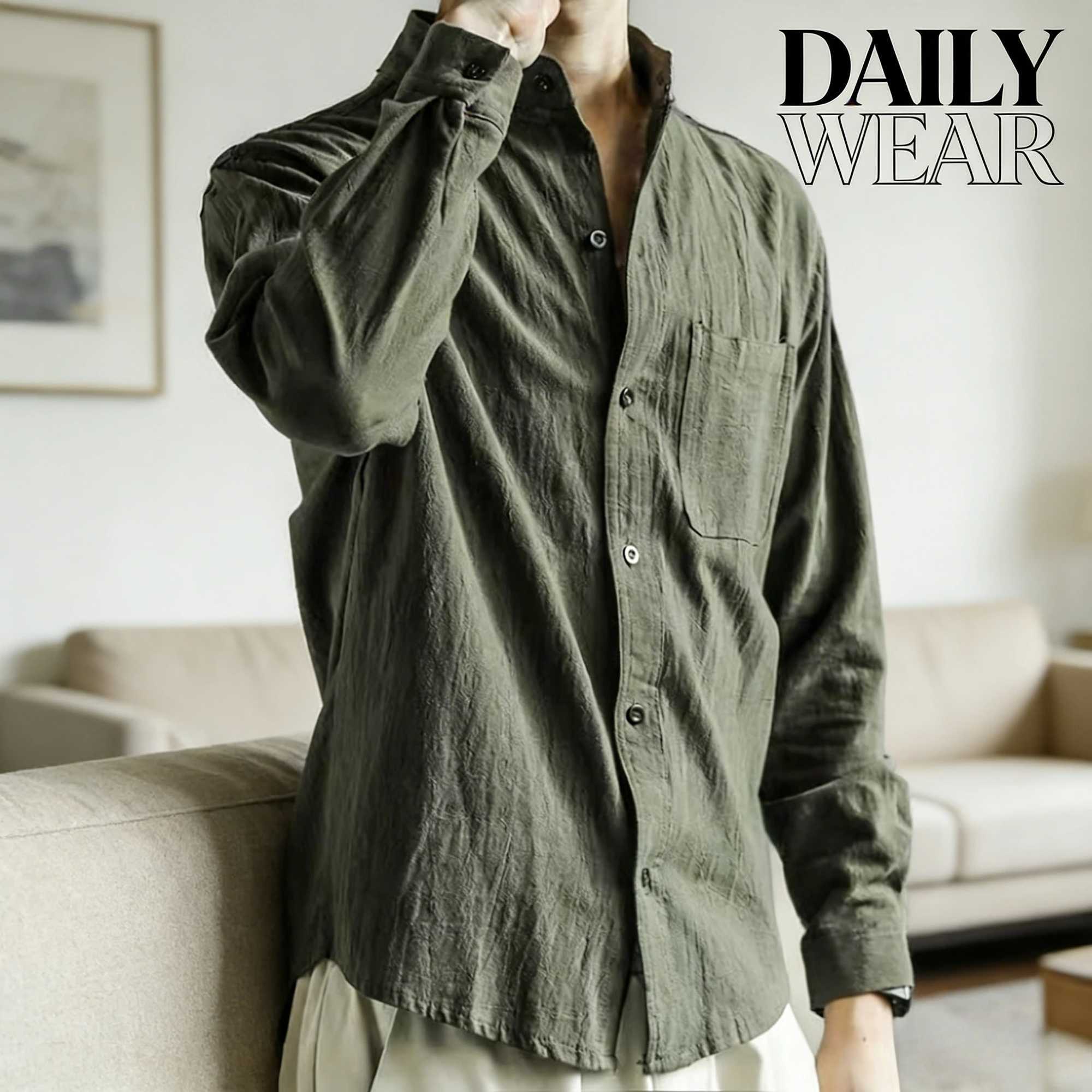 pring Autumn Mens Solid Color Long Sleeve Shirt Thin Casual Youth Summer Loose Cotton Linen Dress Blouse Outerwear M260305
