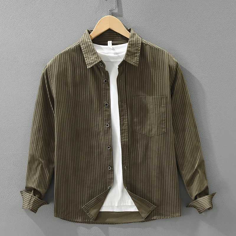2026 Spring Autumn Winter New Casual Striped Loose 100 Cotton Shirt for Men Comfort Turn-down Collar Male Long Sleeve Shirts M260305
