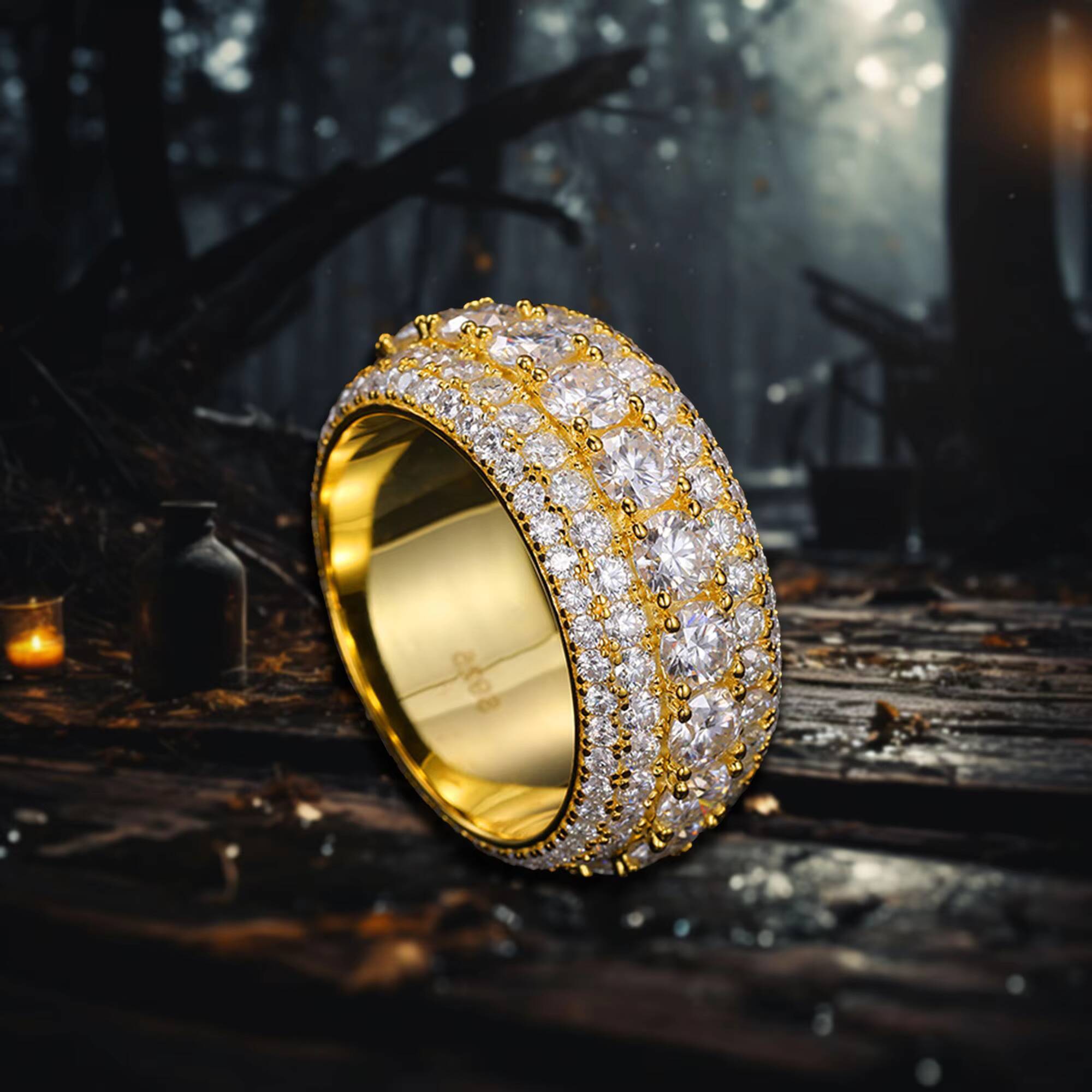 Mens S925 Sterling Silver Moissanite Ring Hip Hop Style With 14K Gold and Rhodium Plating Anniversary Jewelry Accessory