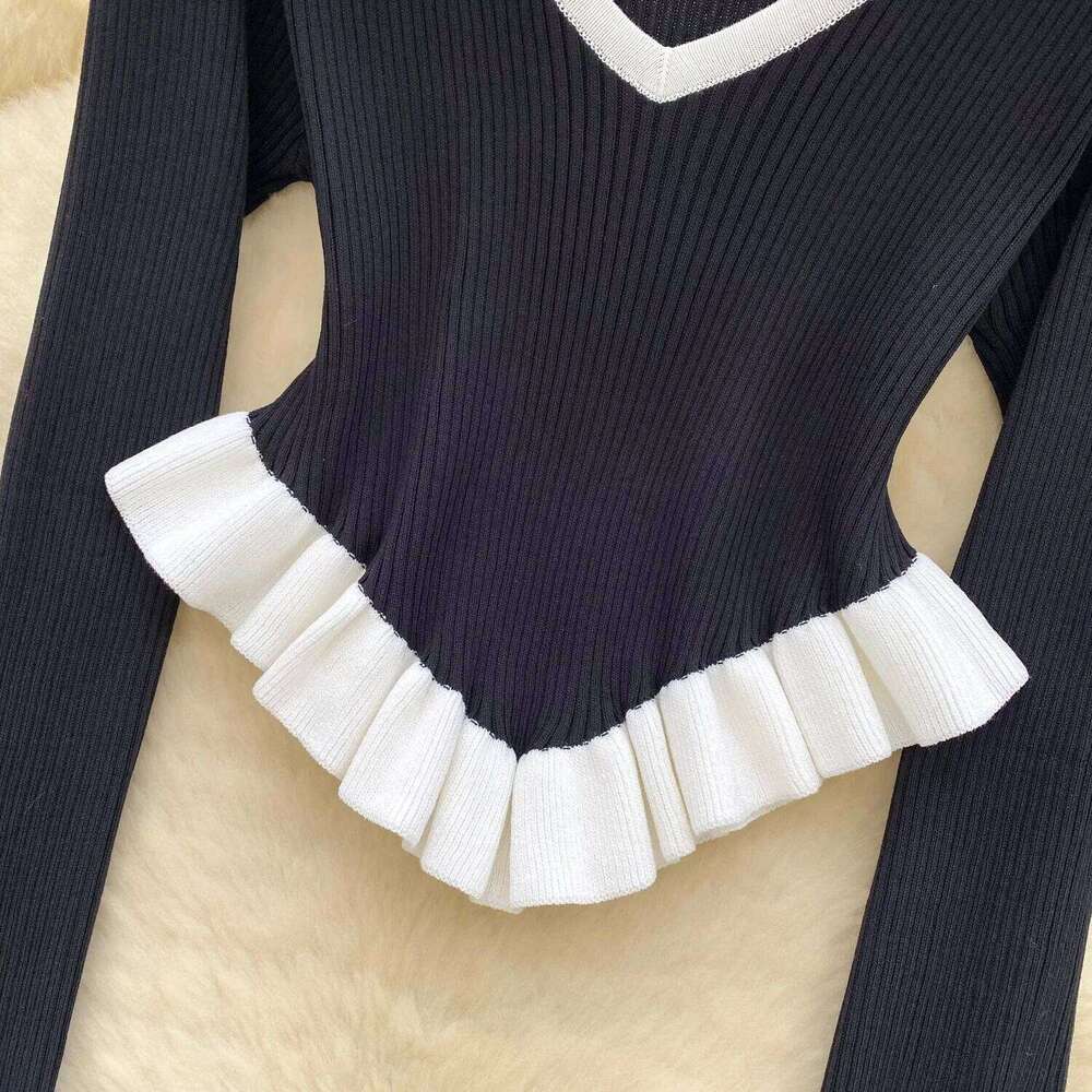 YuooMuoo Chic Knitted Tops 2025 Autumn Winter Y2K Long Sleeve Ruffled Sweaters Korean Fashion Streetwear Lady Shirts XJ260305