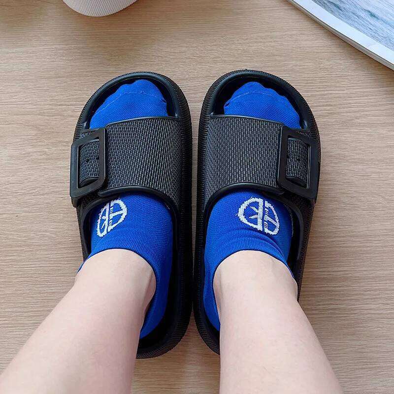 KIDMI Summer New Women Outdoor Soft Nonslip Beach EVA Flat Sandals Pillow Cloud Slippers With Double Buckle