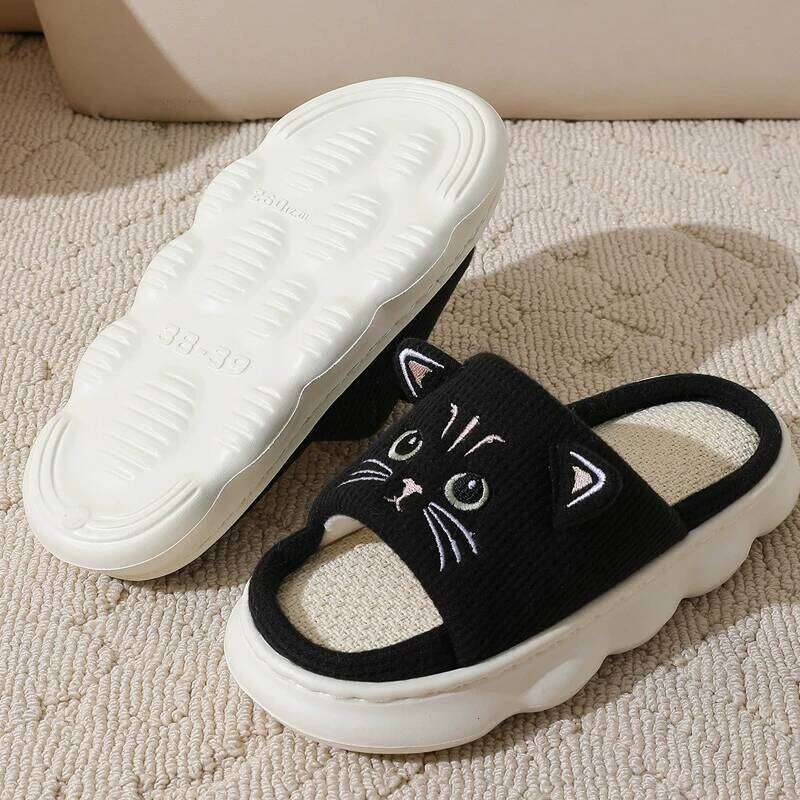 Kidmi Womens Breathable and Moisture-wicking Linen New Summer Home Non-slip Cotton Slippers Fitted All Seasons