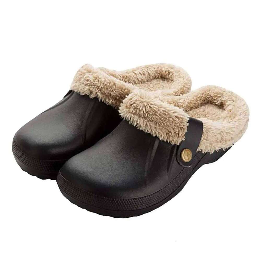 Kidmi Women Fur Clogs Slippers Fashion Fuzzy Garden Outdoor Waterproof House Winter Antiskid Work Men Shoes