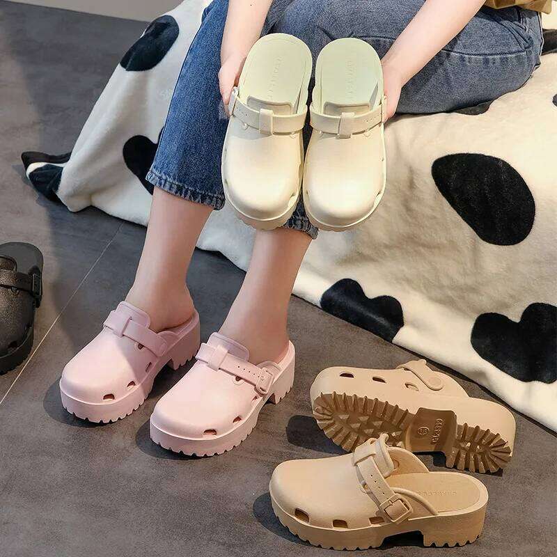 KIDMI Fashion Summer Women Hole Shoes Casual Light Thick Sole Outdoor Beach Sandals Soft Cloud Slippers